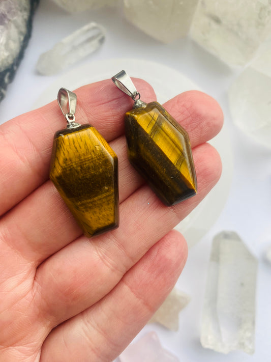 Tiger Eye Crystal Coffin Pendant