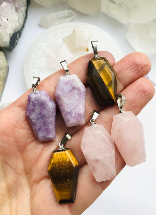 Lepidolite Coffin Pendant