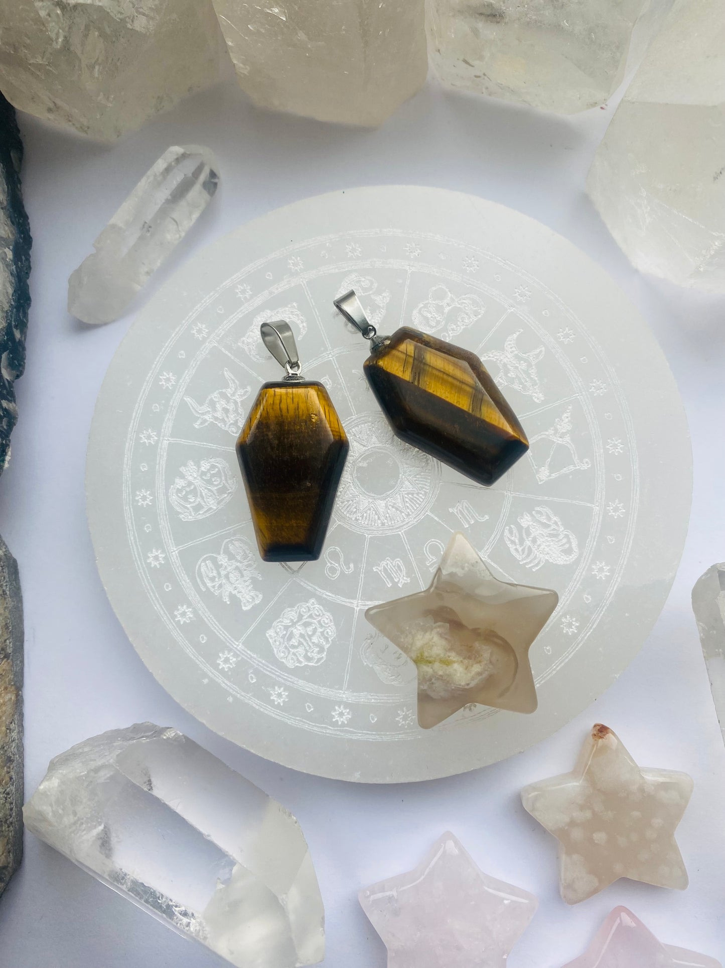 Tiger Eye Crystal Coffin Pendant