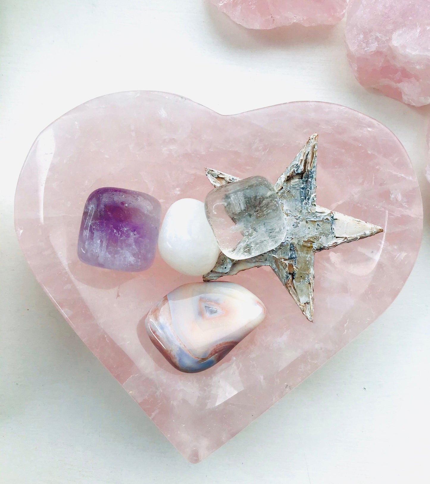 Rose Quartz Bowl Heart Dish - Crystal Heart Trinket Dish - Pink Rose Quartz Bowl - Rose Quartz Heart Bowl- Crystal Trinket Bowl