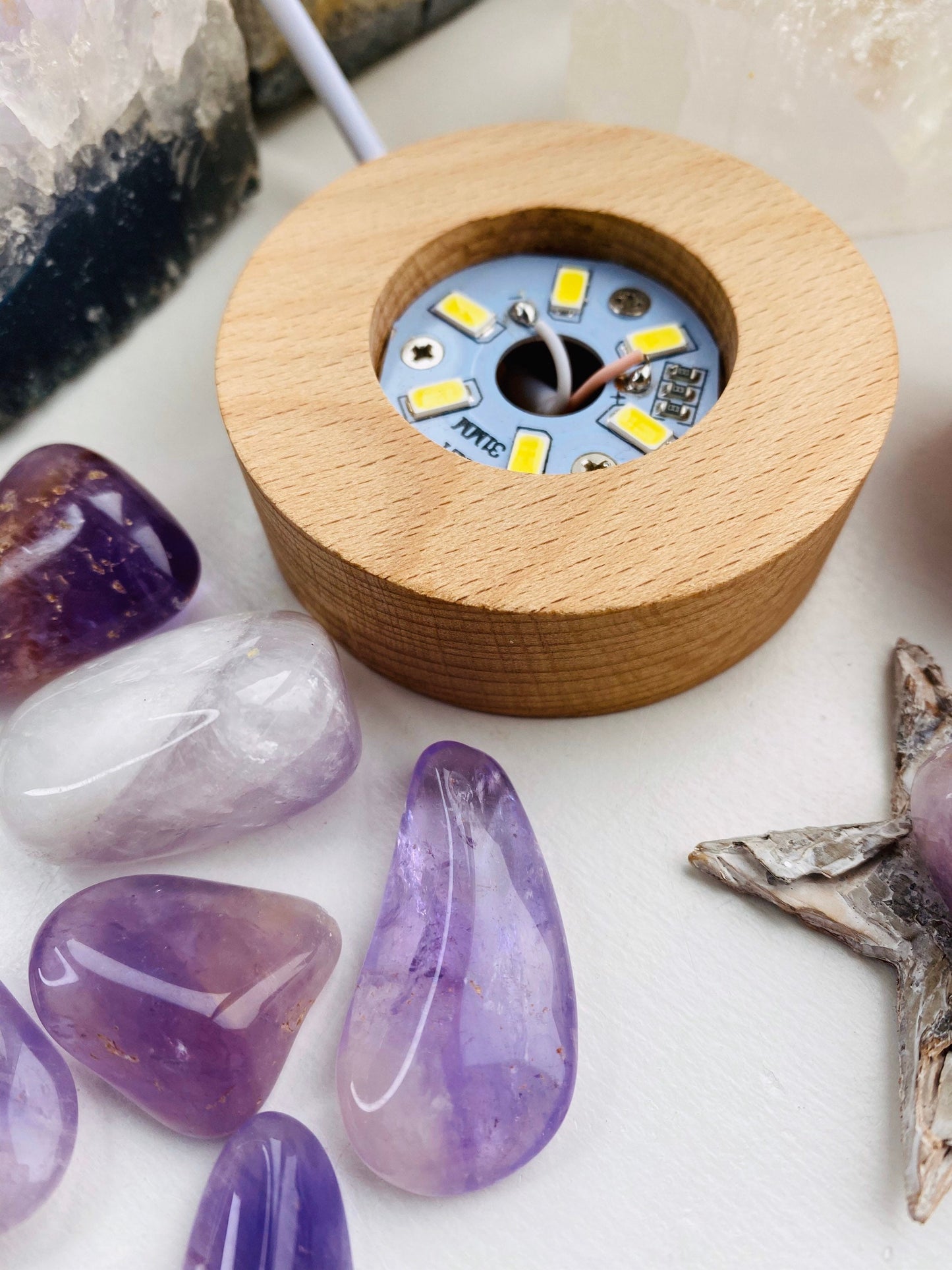Light Box USB - Light Box Stand For Crystal -Led Light Box - Wood - Circular 6cm
