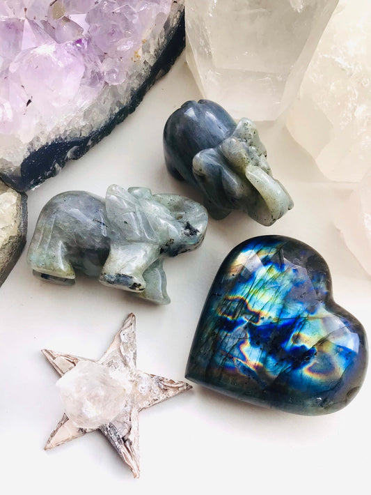 Labradorite Crystal Elephant- Hand carved Lucky Labradorite Elephant