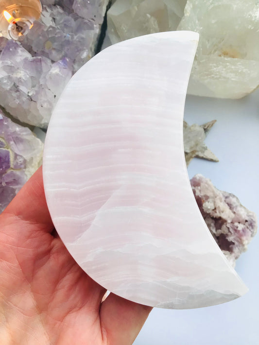 Mangano Pink Calcite Crystal Moon - Pink Mangano Calcite Moon