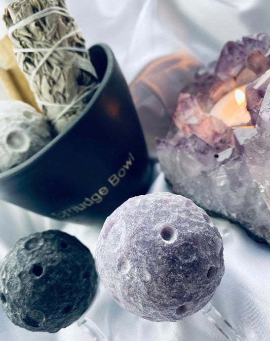 Crystal Full Moon - Black Obsidian ,Rainbow Fluorite ,Howlite, Dragon Blood Jasper