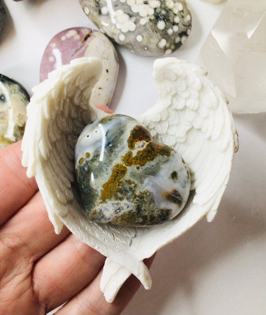 Ocean Jasper Crystal Heart Hand Carved Rare - Ocean Jasper Puff Heart