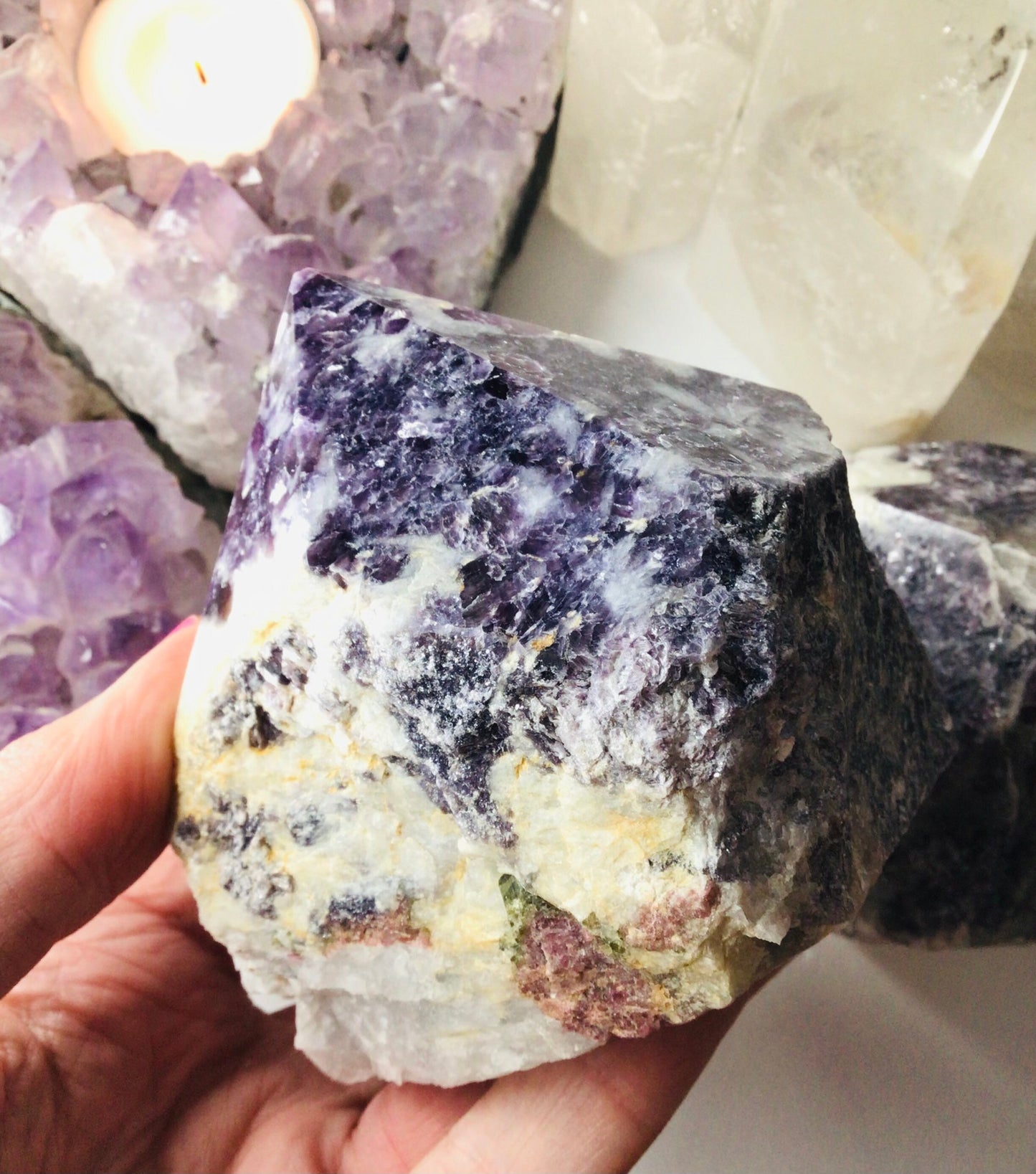 Lepidolite Point Crystal Rough Base with Polished Top