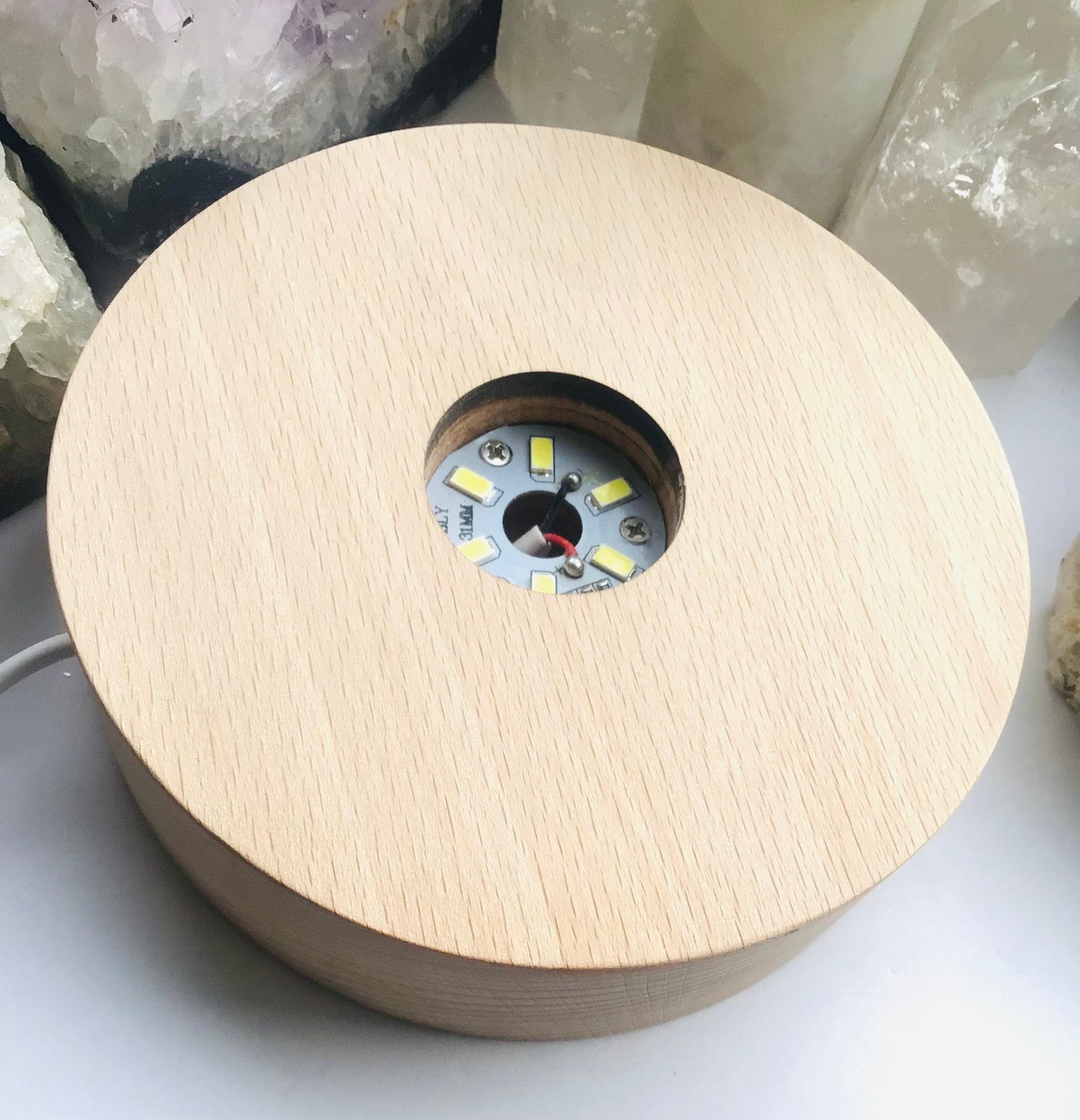 Led Light Box for Crystals Large Size 12cm Light Box USB - Light Box Stand For Crystal -Led Light Box - Wood - Circular Jo