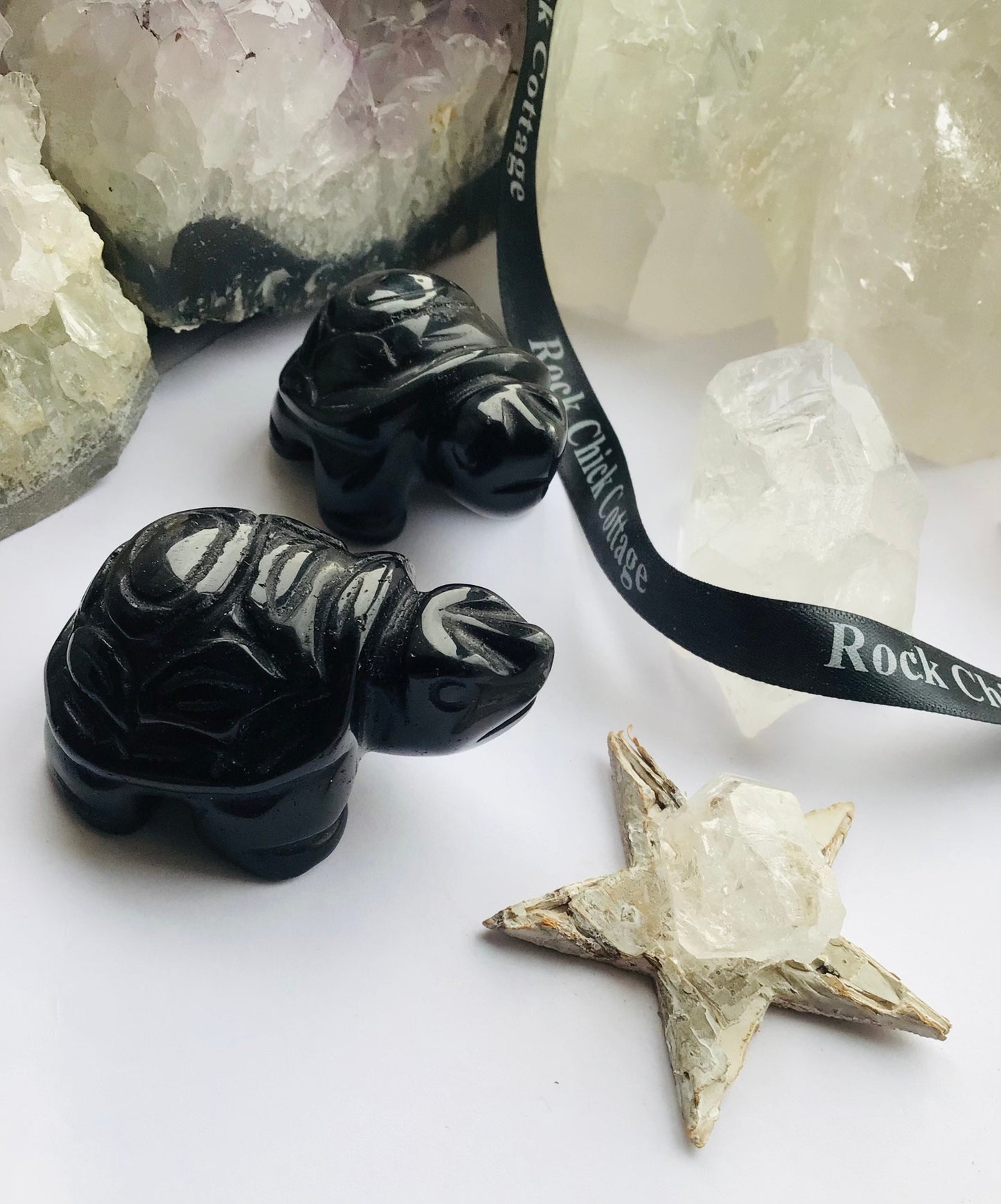 Black Obsidian Crystal Turtle - Hand Carved Black obsidian Turtle