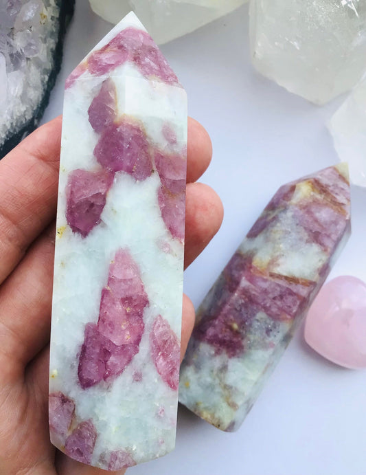 Pink Tourmaline in Quartz Crystal Tower- Point