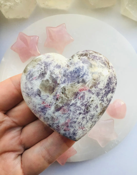 Lepidolite and Pink Tourmaline Heart Large