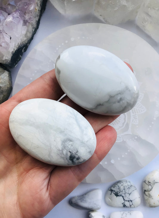 White Howlite Crystal Palmstone -Meditation Stone