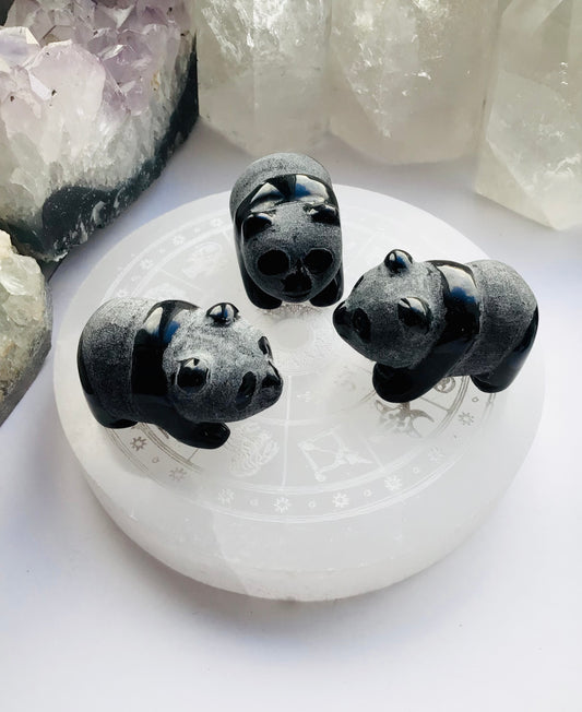 Black Obsidian Crystal Panda Hand Carved