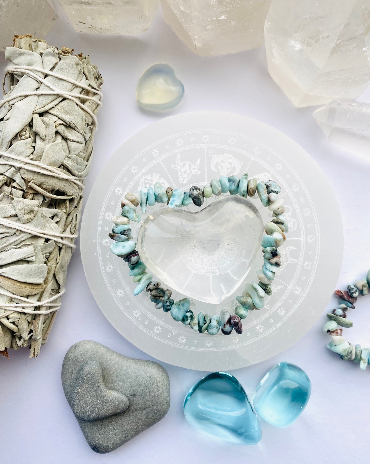 Larimar Crystal Bracelet - Larimar Crystal Chip Bracelet - Crystal Calming Bracelet - Crystal Gifts