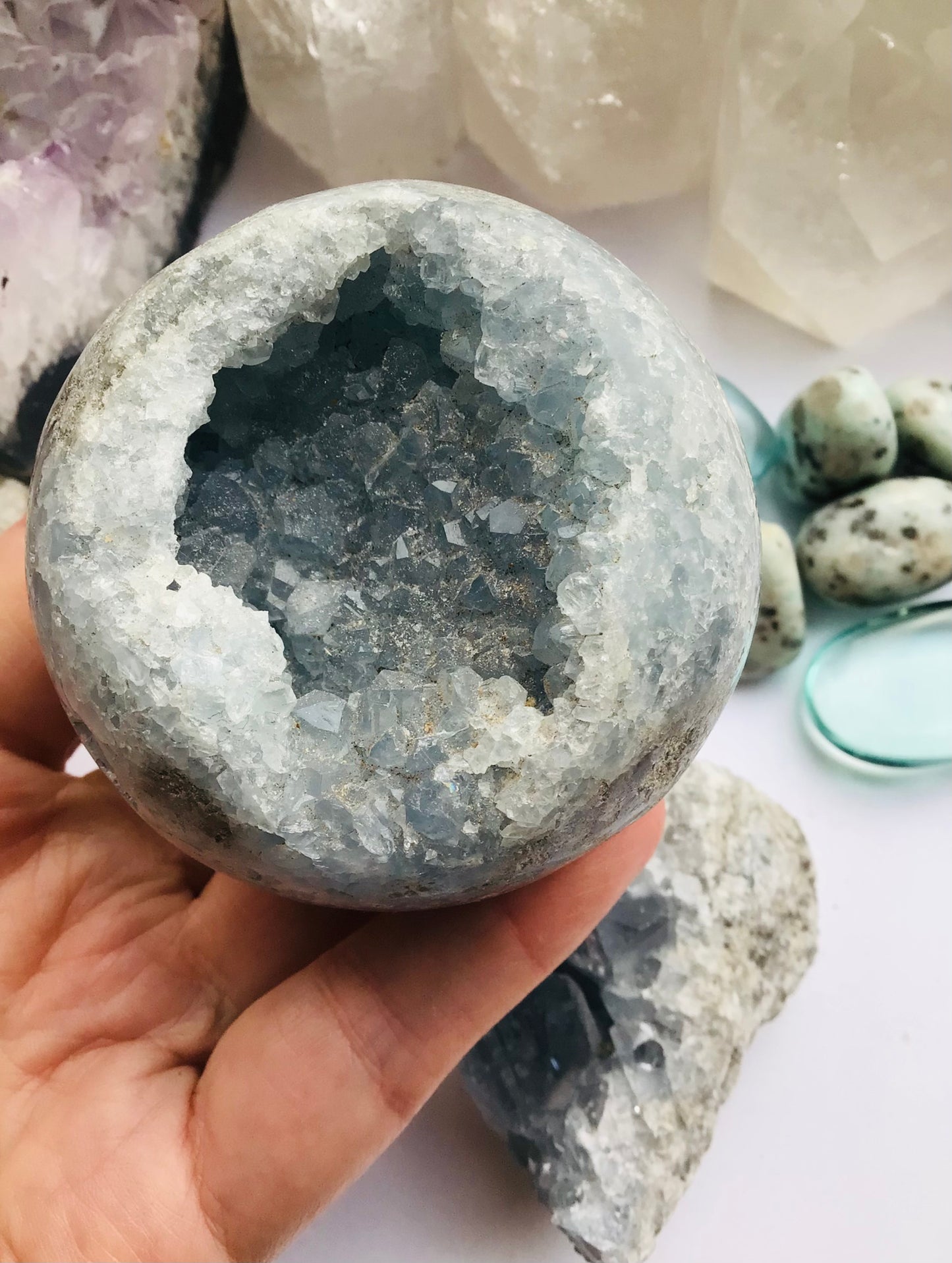 Celestite Druzy Sphere - Guardian Angel Crystal Rare