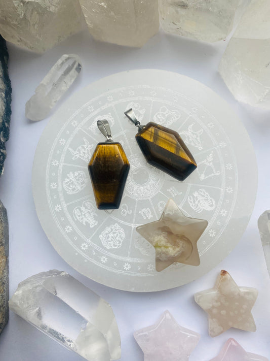 Tiger Eye Crystal Coffin Pendant