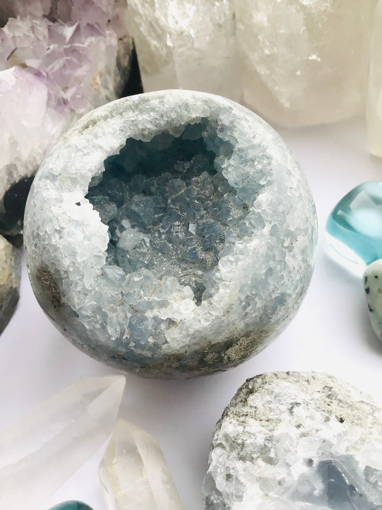 Celestite Druzy Sphere - Guardian Angel Crystal Rare