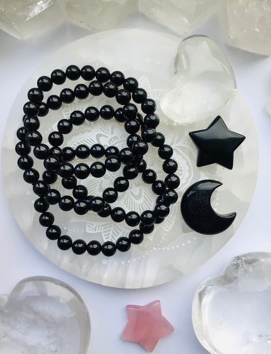 Black Obsidian Crystal Bead Bracelet