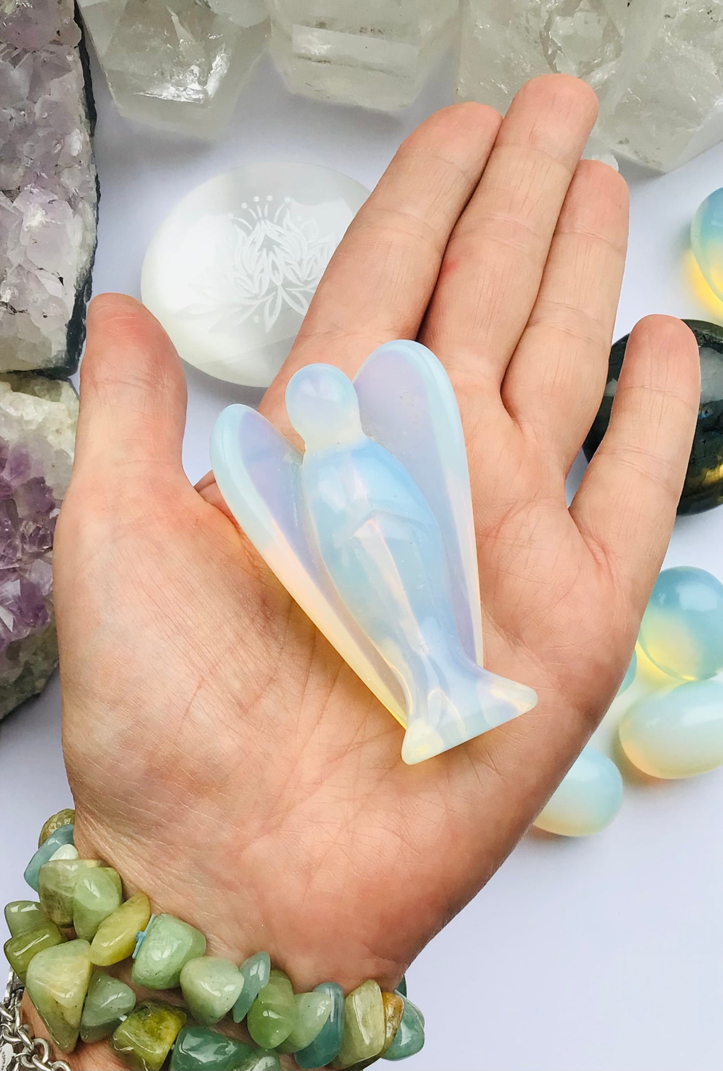 Opalite Angel Large  Opalite Carved Angel- Angel Crystal - Opalite Crystal Angel