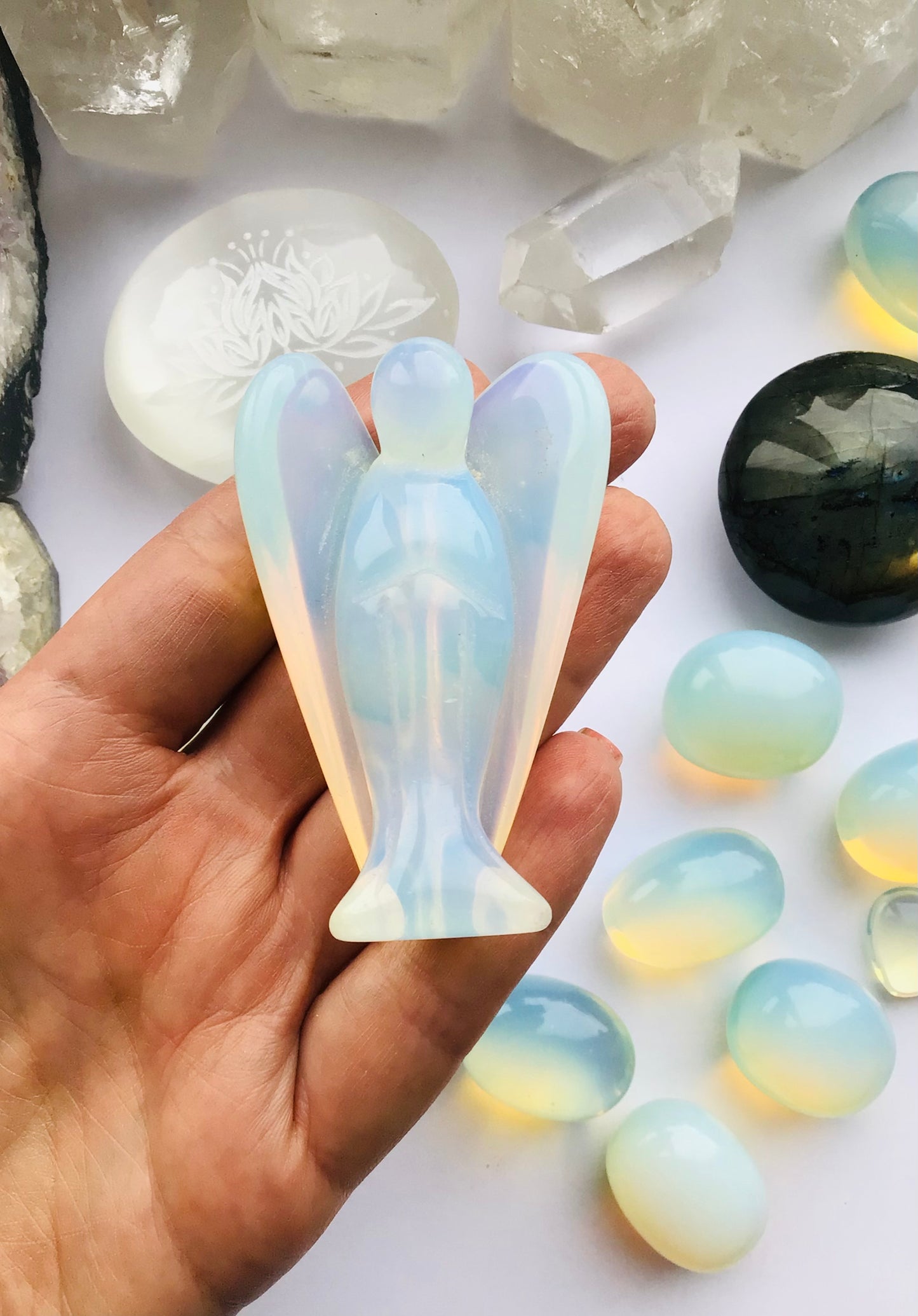 Opalite Angel Large  Opalite Carved Angel- Angel Crystal - Opalite Crystal Angel