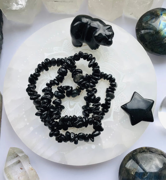 Black Obsidian Jelly Bean Crystal Bracelet