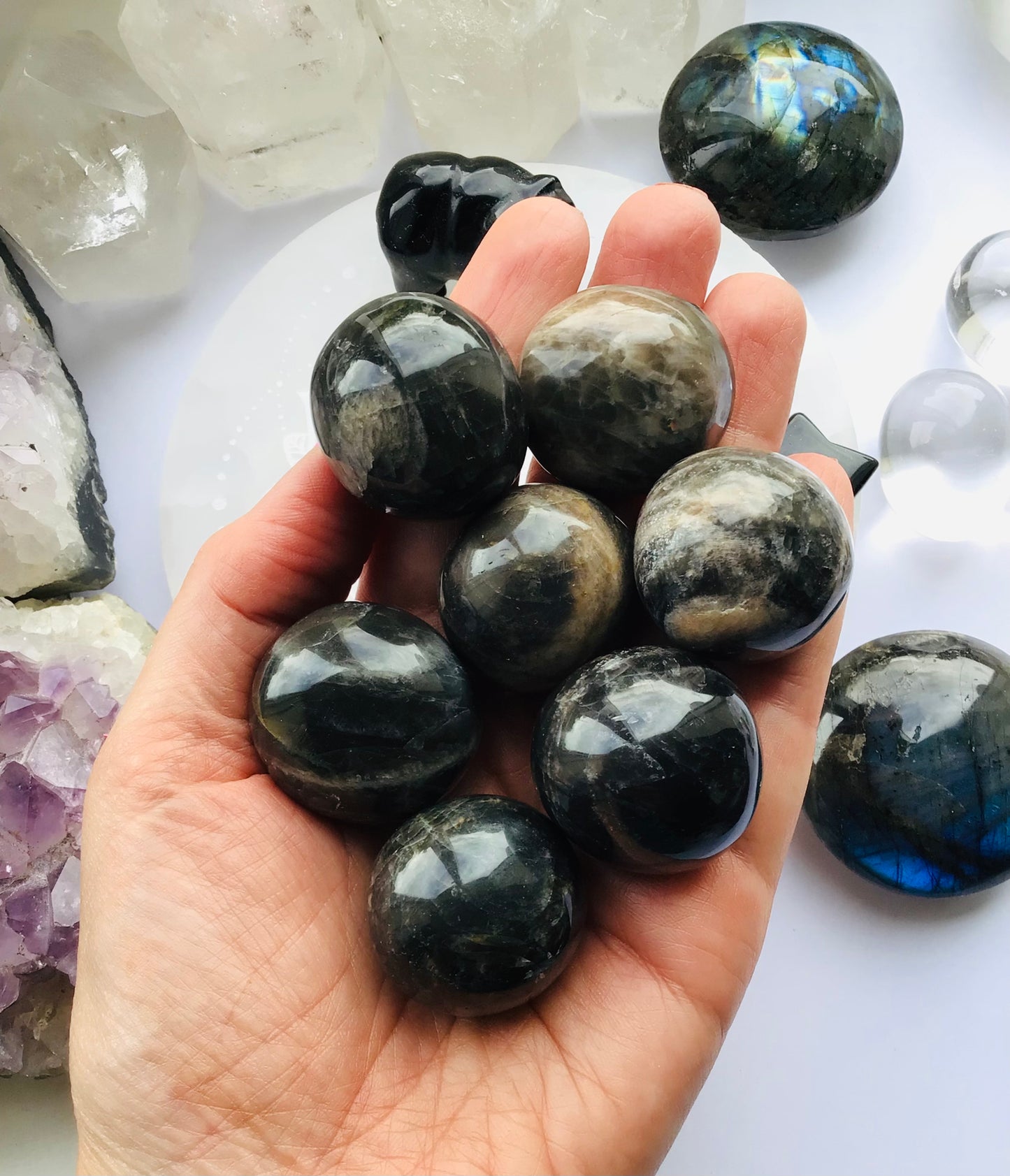 Black Moonstone Crystal Stress Ball - Tumblestone