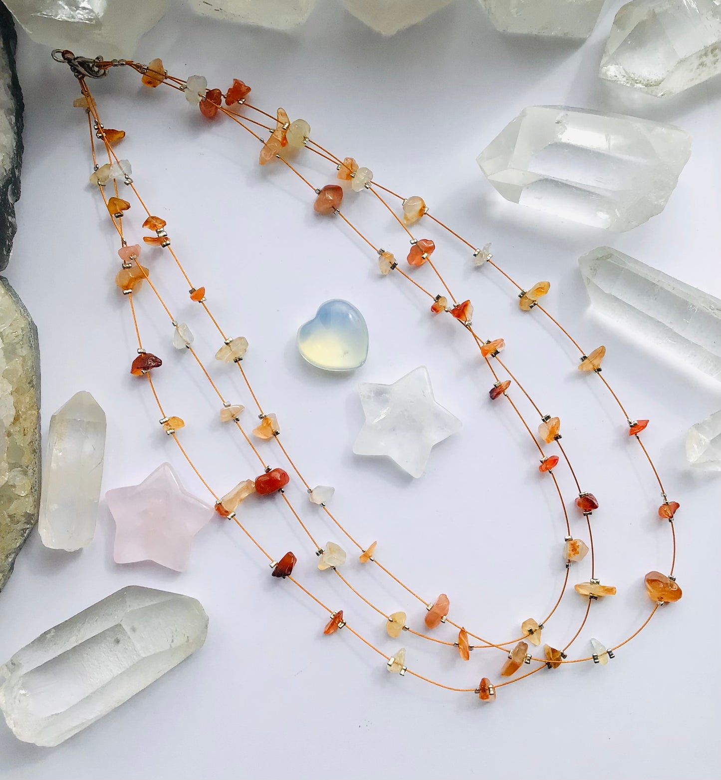 Carnelian Crystal Cascade Necklace