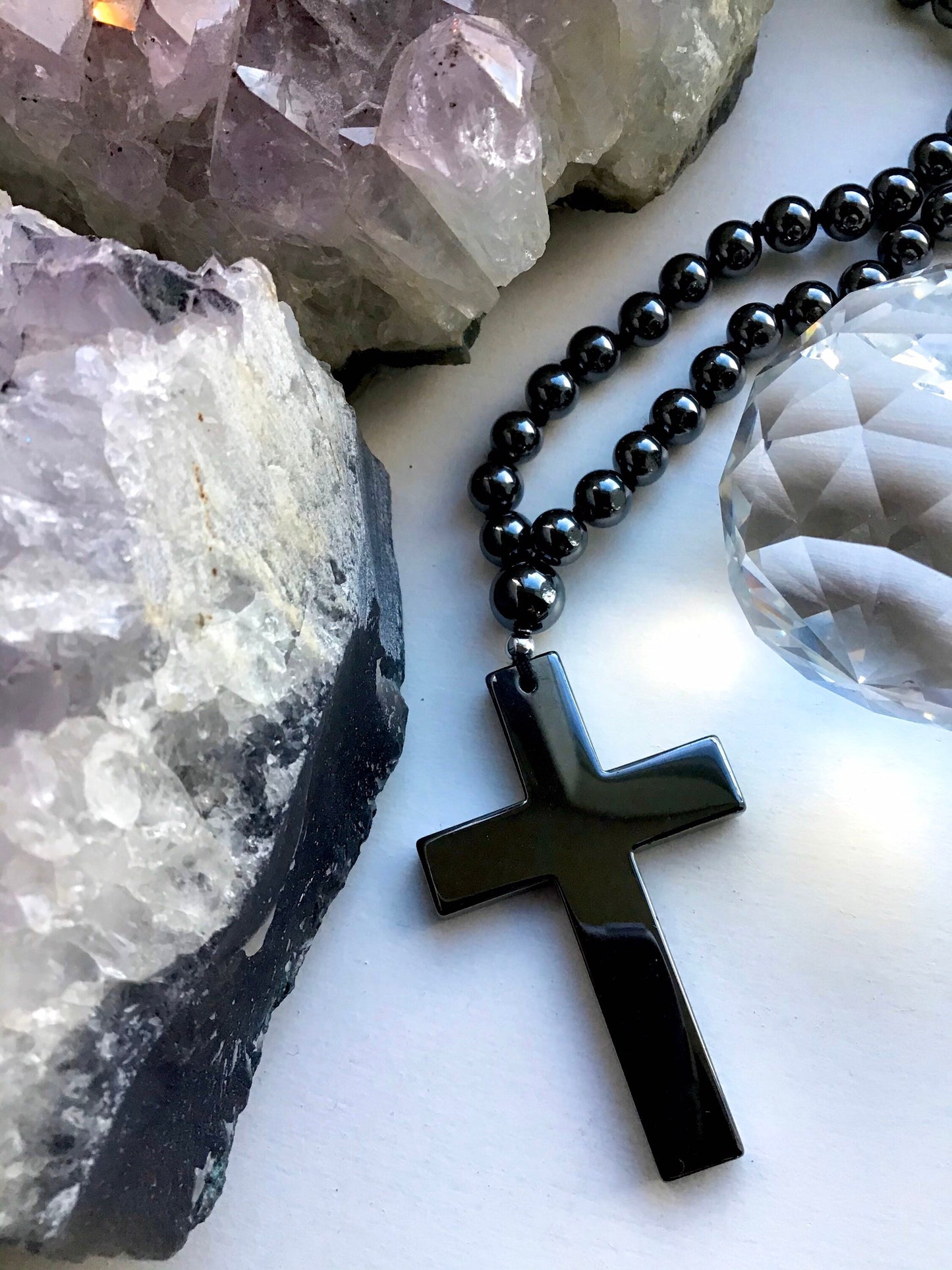 Hematite Bead & Cross Necklace