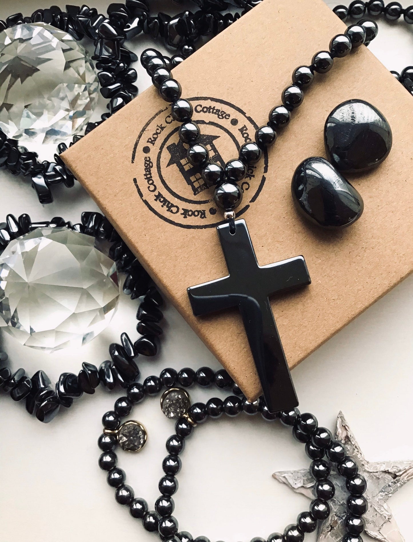 Hematite Bead & Cross Necklace