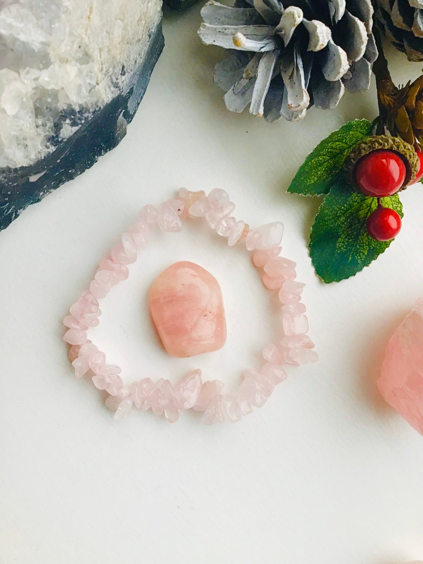 Rose Quartz Bracelet and Crystal Set - Healing Rose Quartz Set