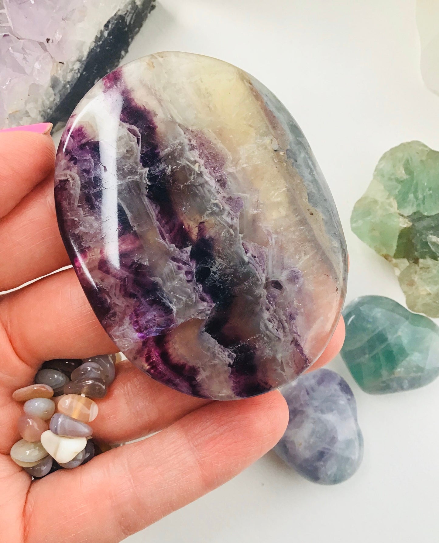 Rainbow Fluorite PalmStone - Rainbow Fluorite Crystal