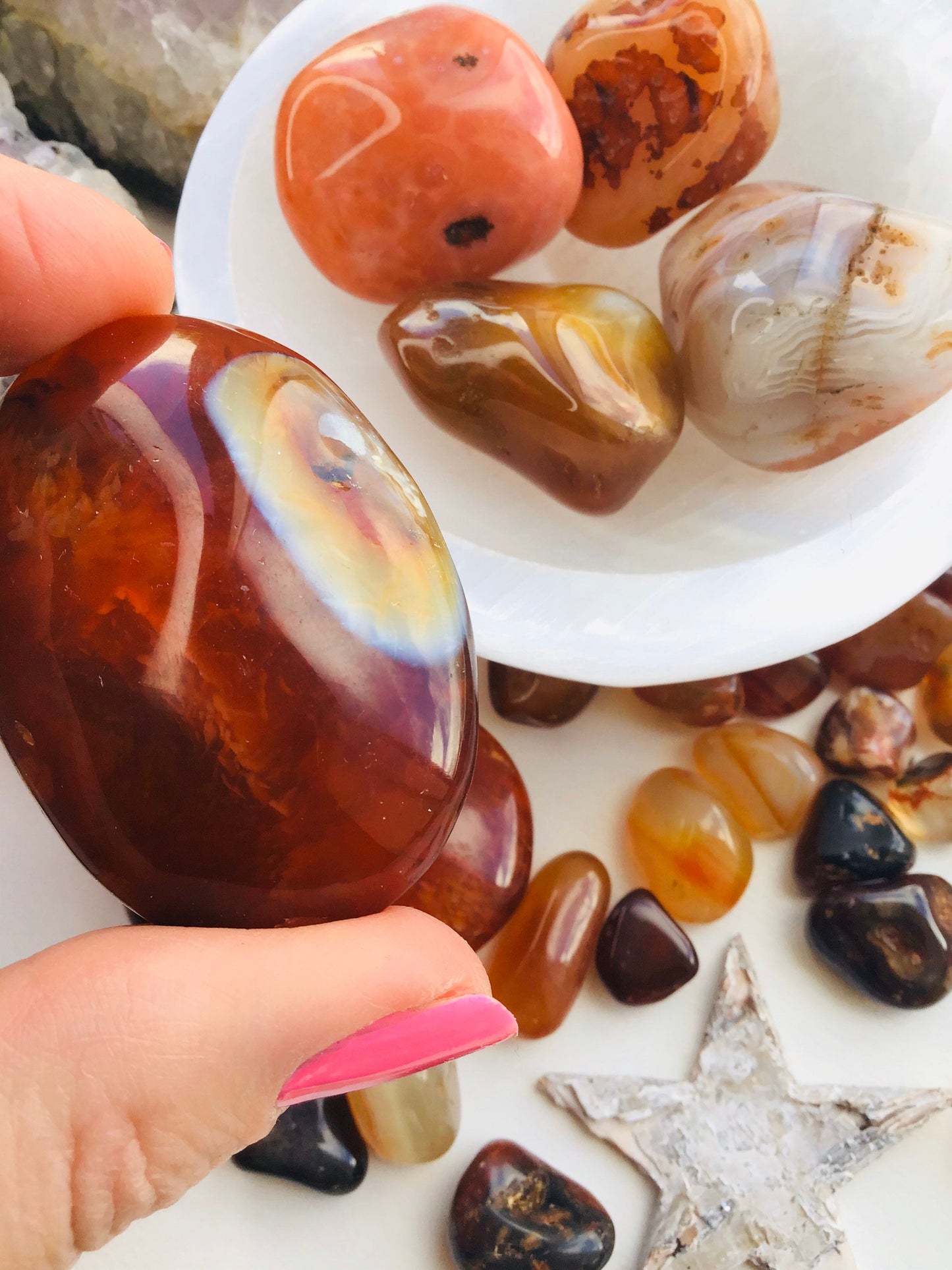 Carnelian Crystal Palmstone - Carnelian Pebbles