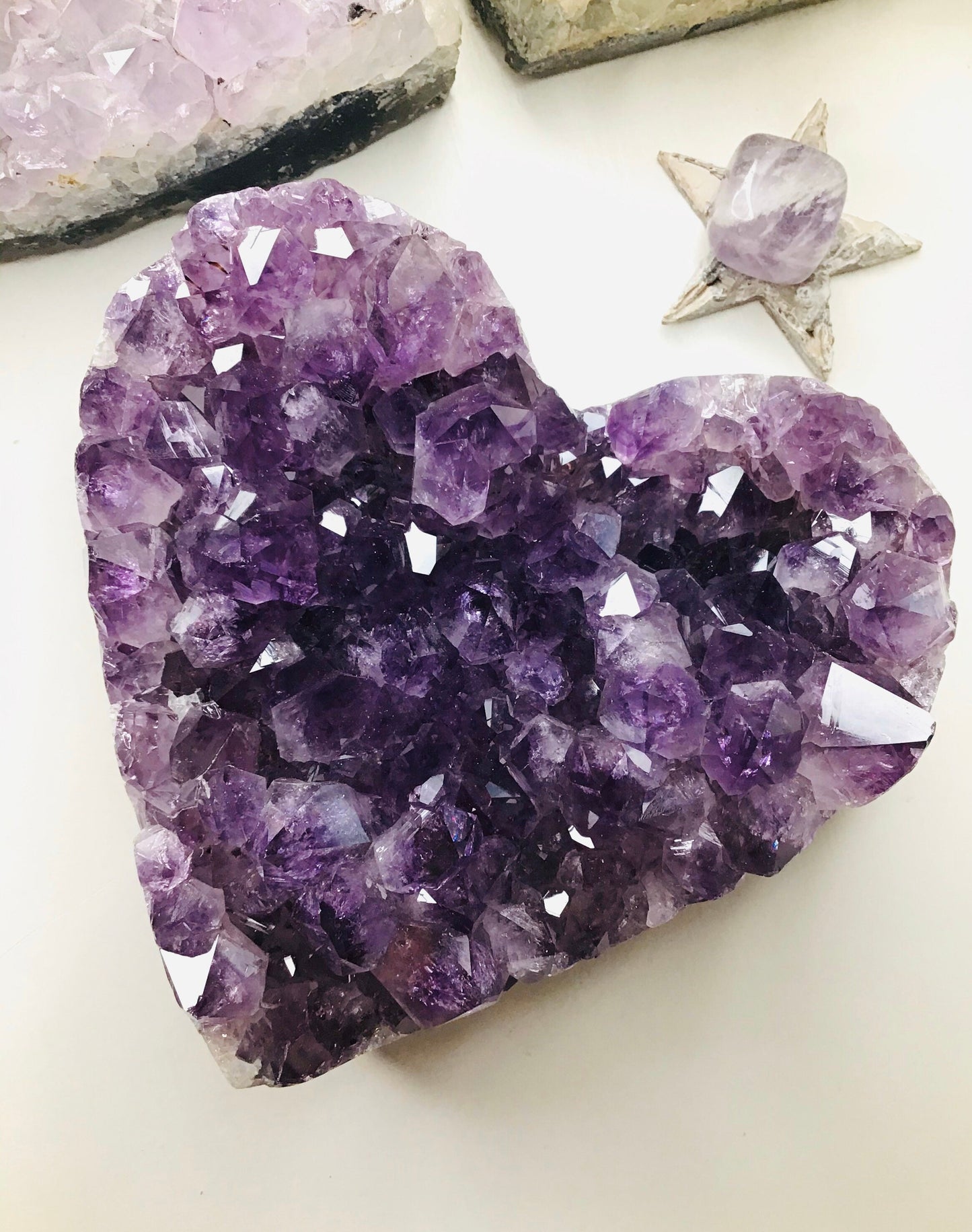 Amethyst Crystal Heart Polished Grade A -Large Amethyst Druzy Heart - Home Decor