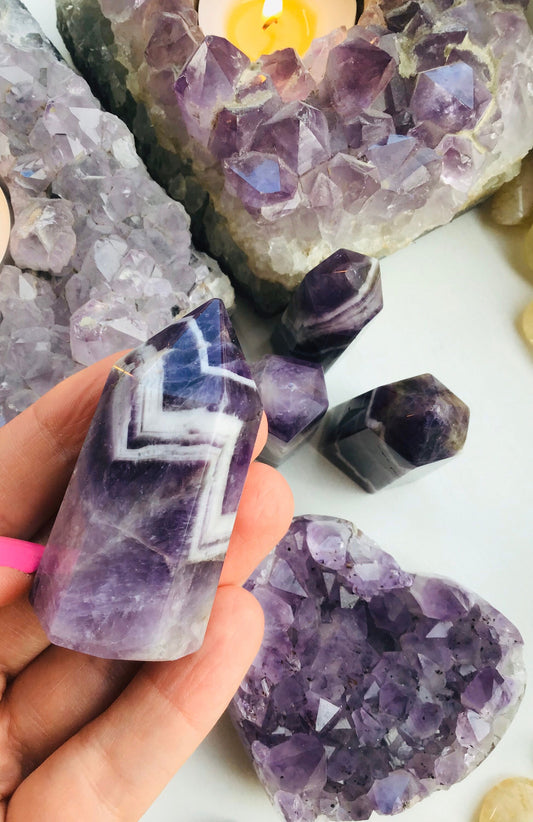 Amethyst Tower- Amethyst Crystal Chevron Tower - Amethyst Point