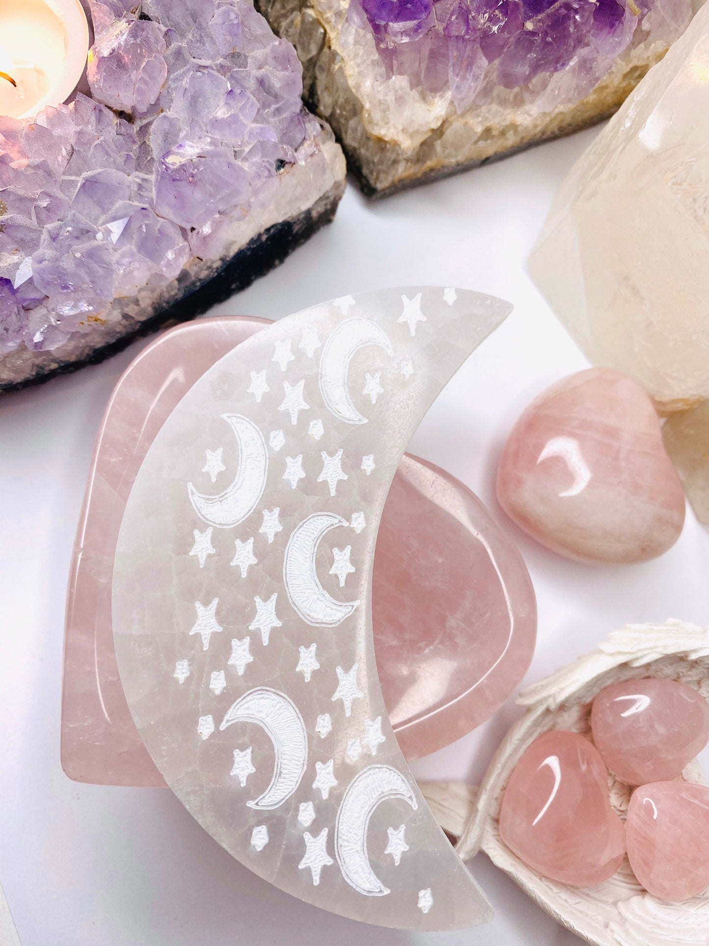 Selenite Moon Cleansing Plate Large - Selenite Charging Plate Crescent Moon Charging Plate - Selenite Crystal Charging Plate