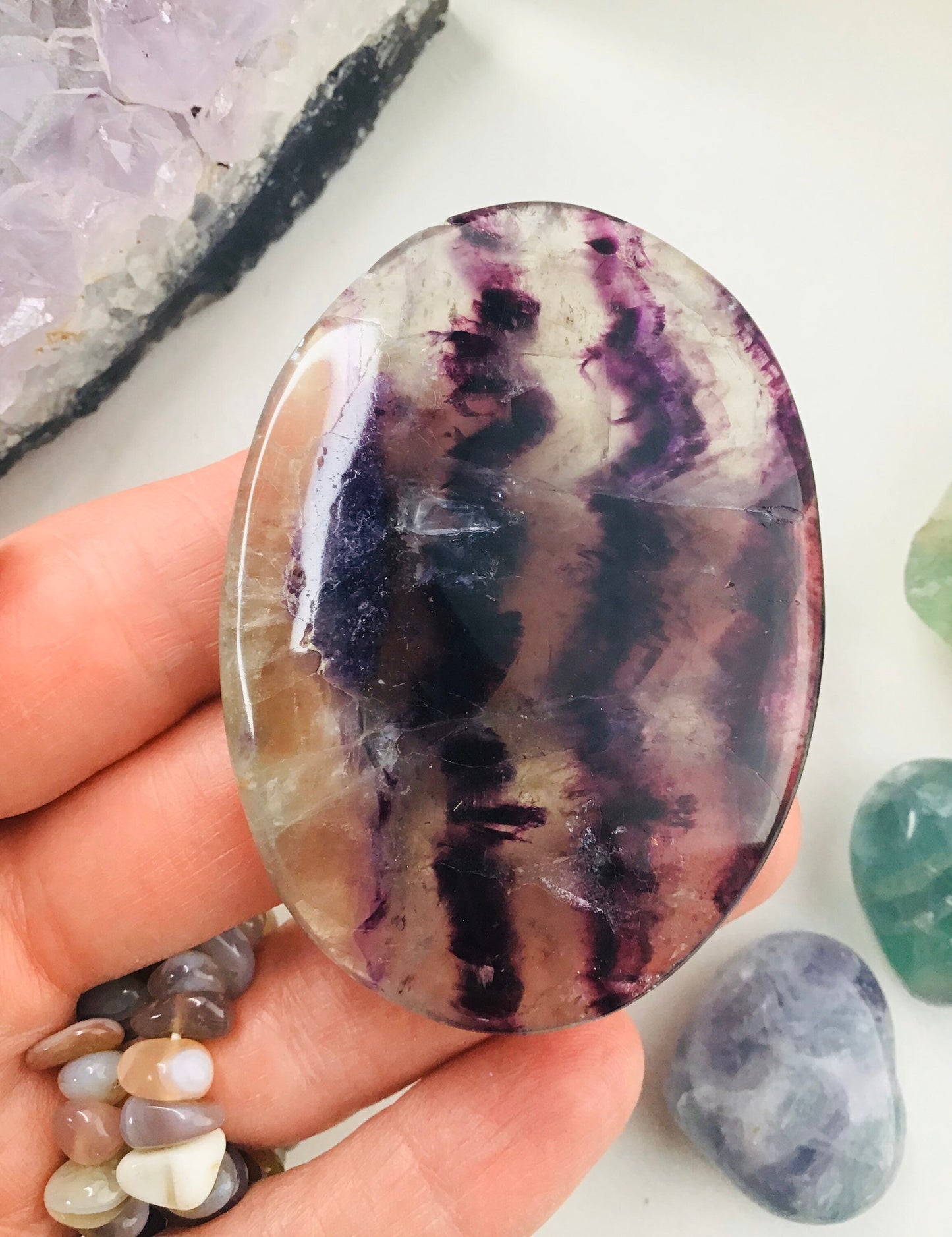 Rainbow Fluorite PalmStone - Rainbow Fluorite Crystal