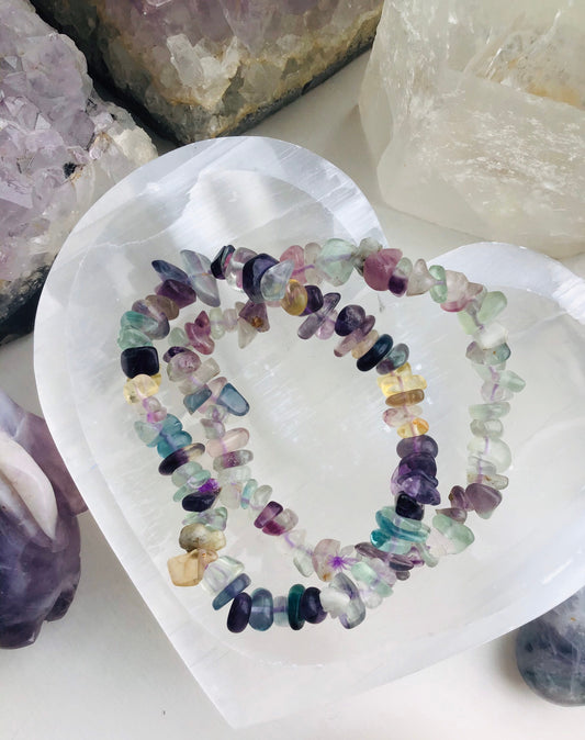 Rainbow Fluorite Bracelet- Rainbow Fluorite Crystal Chip Bracelet