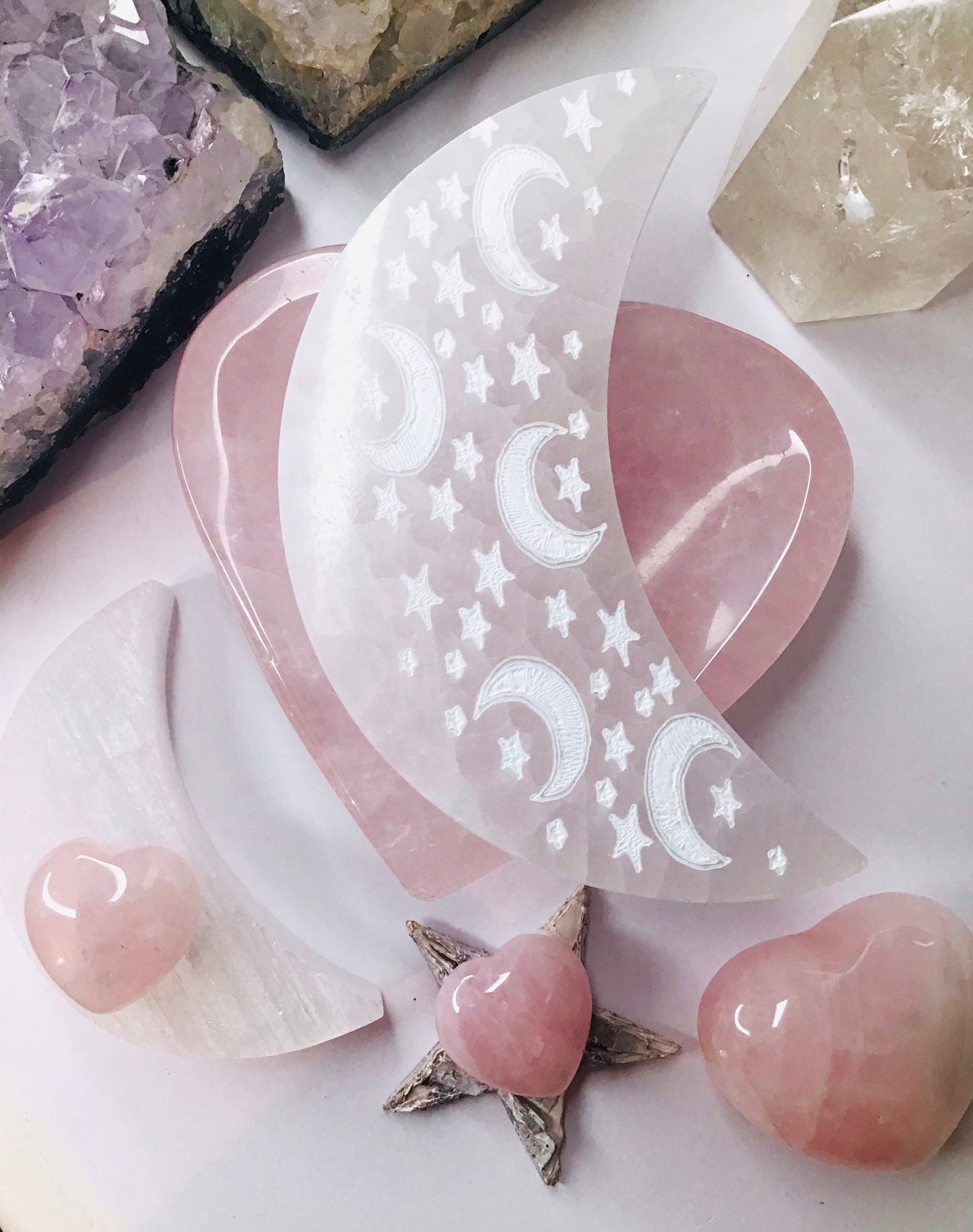 Selenite Moon Cleansing Plate Large - Selenite Charging Plate Crescent Moon Charging Plate - Selenite Crystal Charging Plate