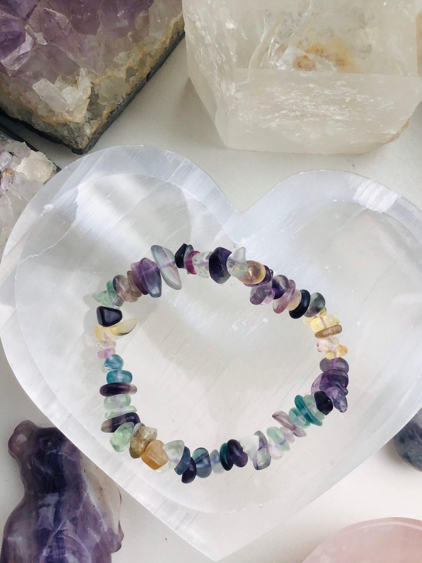 Rainbow Fluorite Bracelet- Rainbow Fluorite Crystal Chip Bracelet