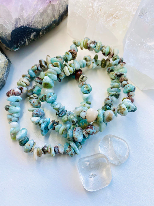 Larimar Crystal Bracelet - Larimar Crystal Chip Bracelet - Crystal Calming Bracelet - Crystal Gifts