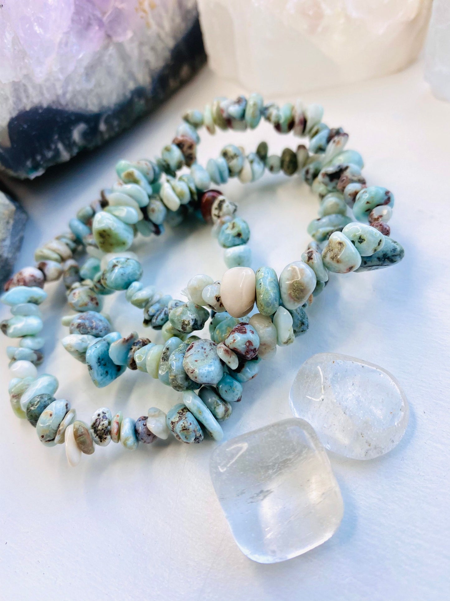 Larimar Crystal Bracelet - Larimar Crystal Chip Bracelet - Crystal Calming Bracelet - Crystal Gifts