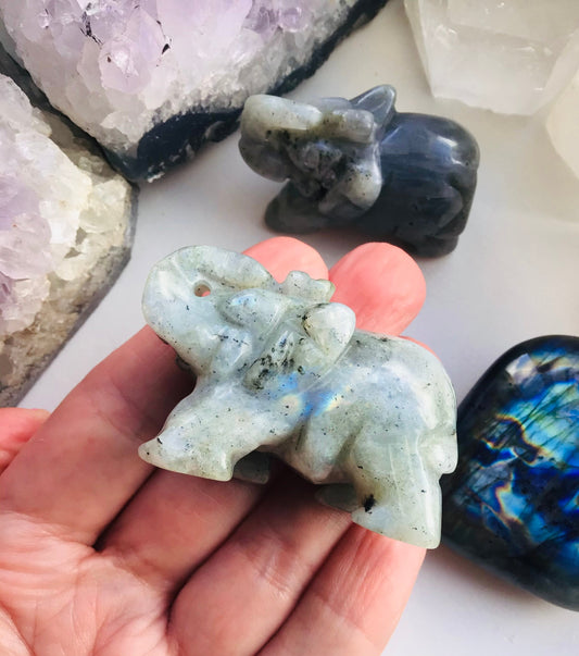 Labradorite Crystal Elephant- Hand carved Lucky  Labradorite Elephant