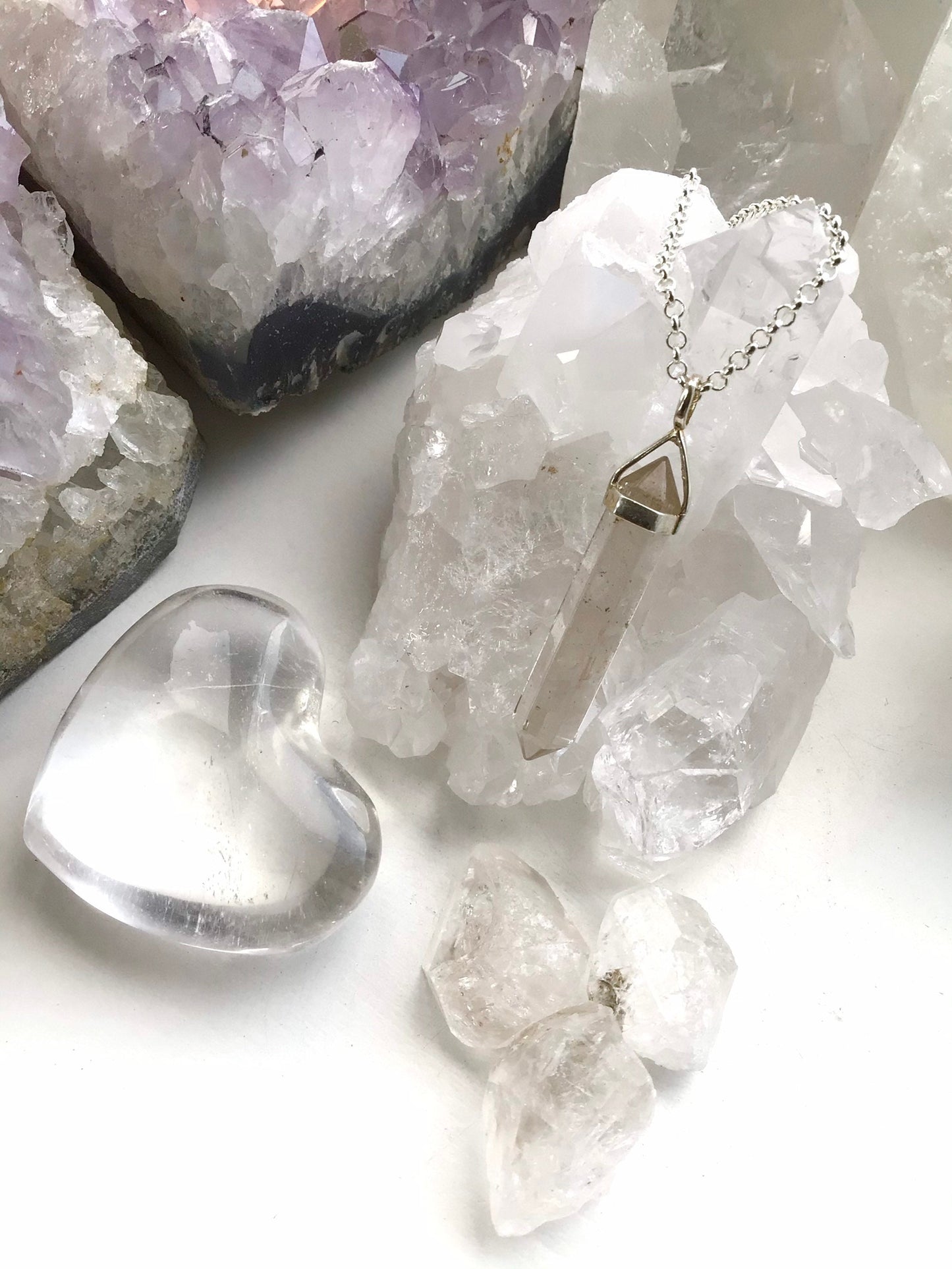 Clear Quartz Crystal Pendant Sterling Silver 925 Point Silver Pendant - Solid Silver 925 Clear Quartz Crystal Pendant