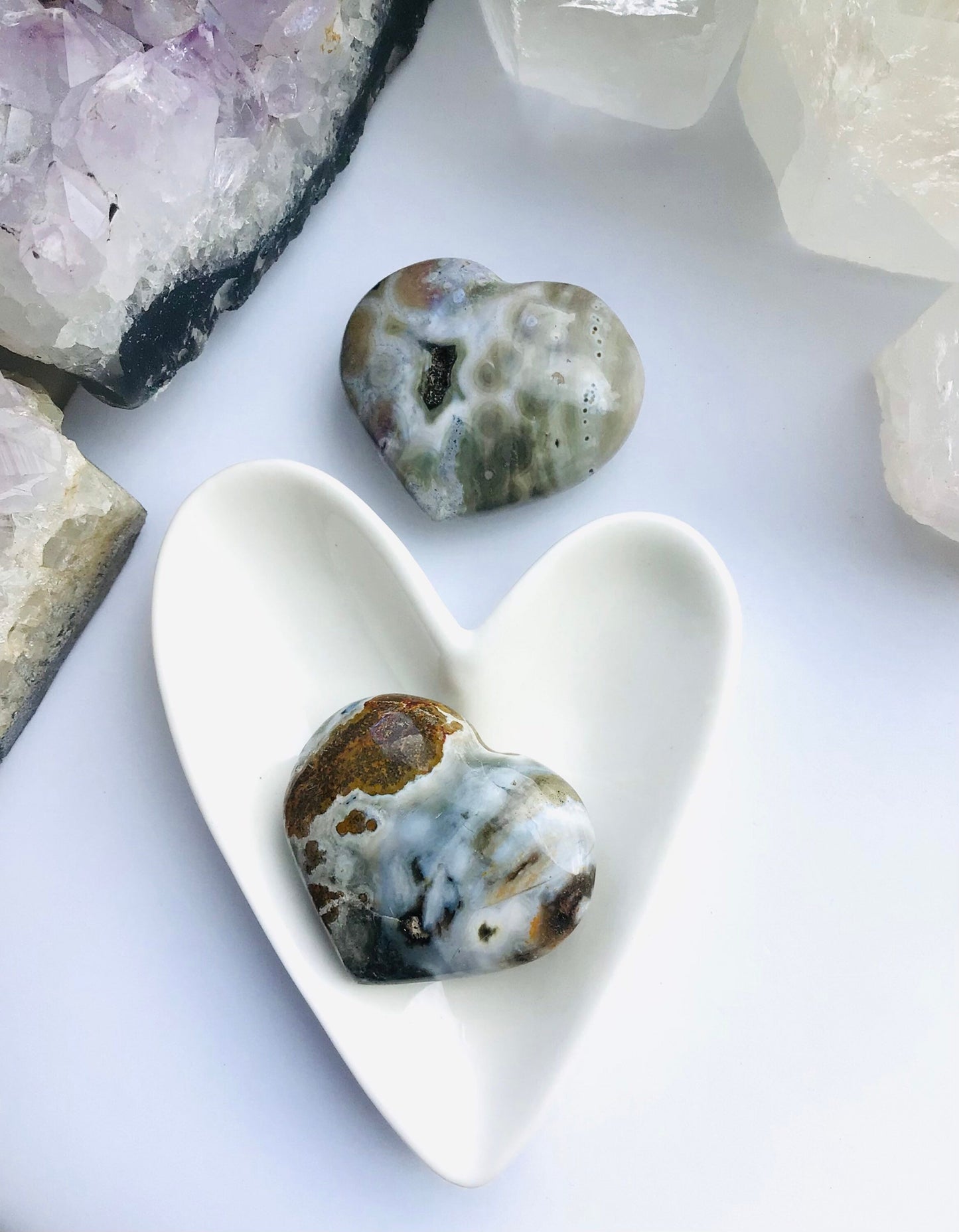 Ocean Jasper Crystal Heart Hand Carved Rare - Ocean Jasper Puff  Heart