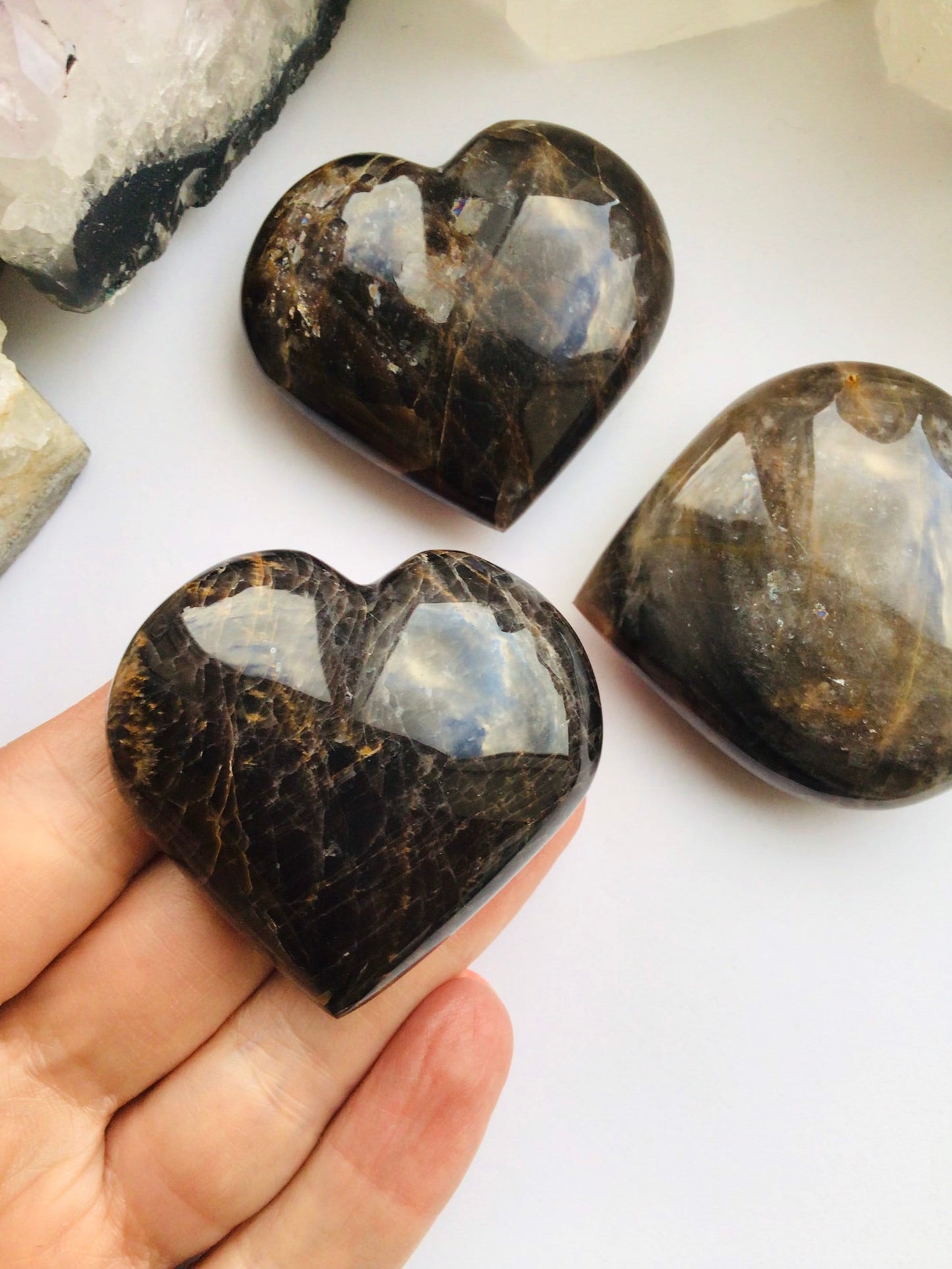 Black Moonstone Heart Crystal - Hand Carved