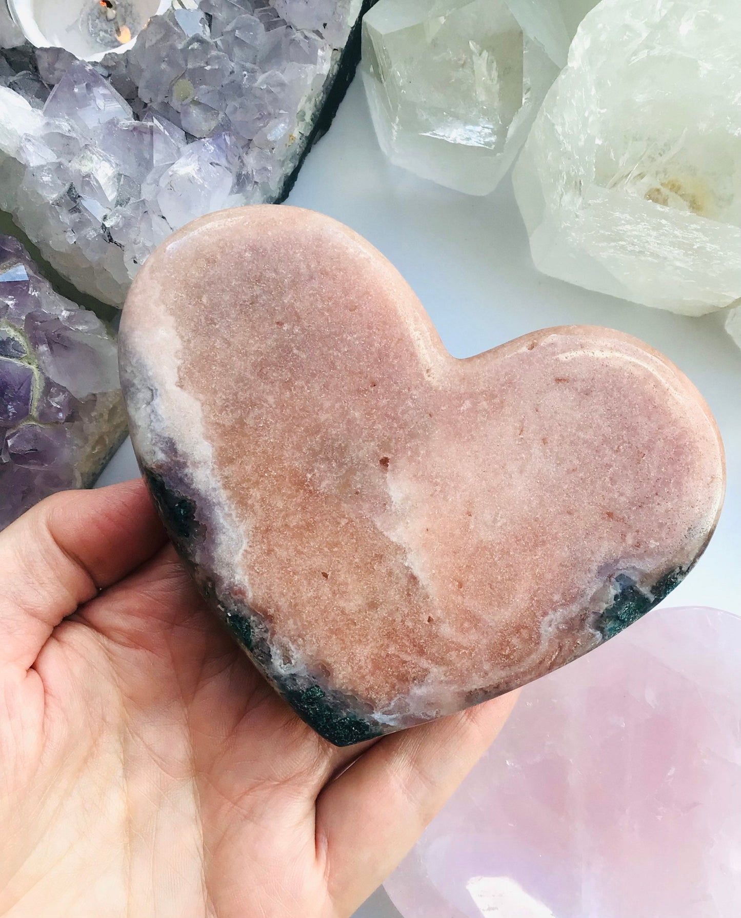 Pink Amethyst Crystal Heart On Stand - Rare Pink Amethyst Crystal