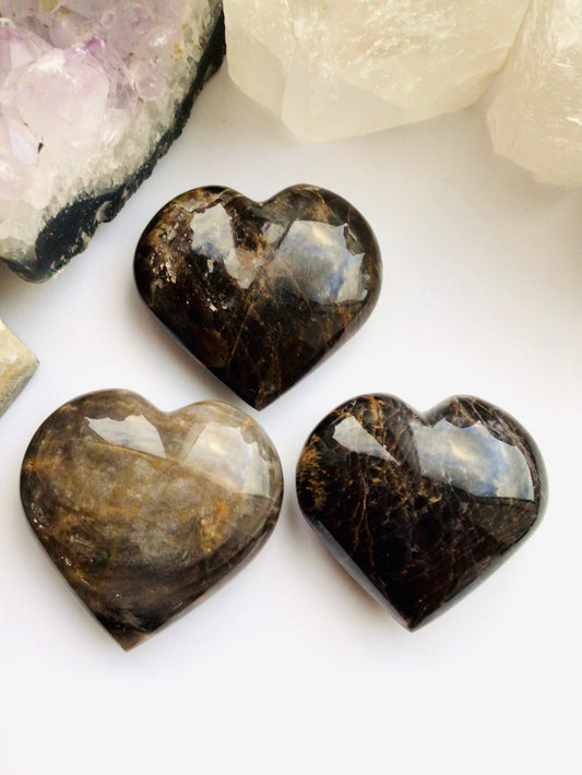 Black Moonstone Heart Crystal - Hand Carved