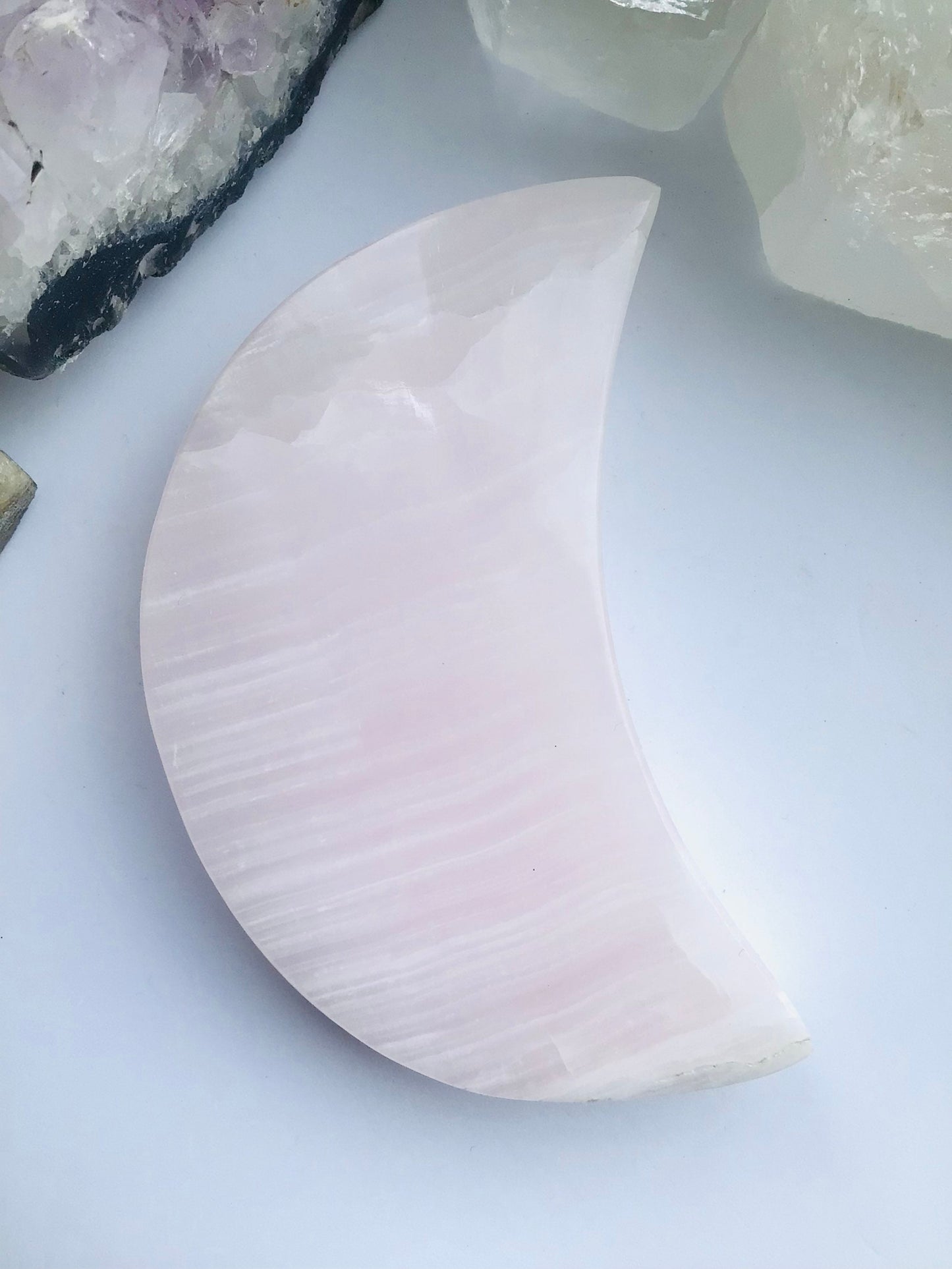 Mangano Pink Calcite Crystal Moon - Pink Mangano Calcite Moon