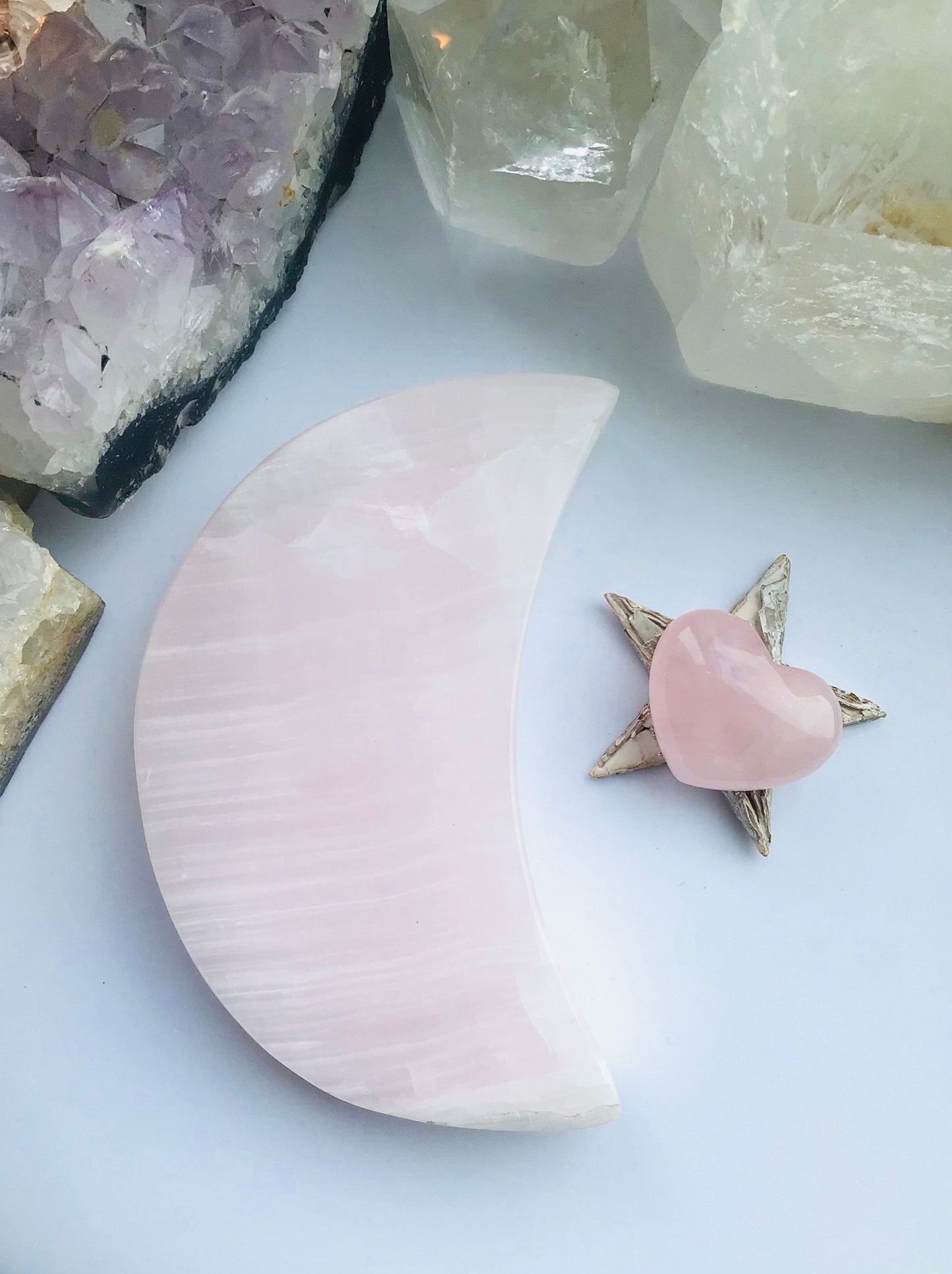 Mangano Pink Calcite Crystal Moon - Pink Mangano Calcite Moon