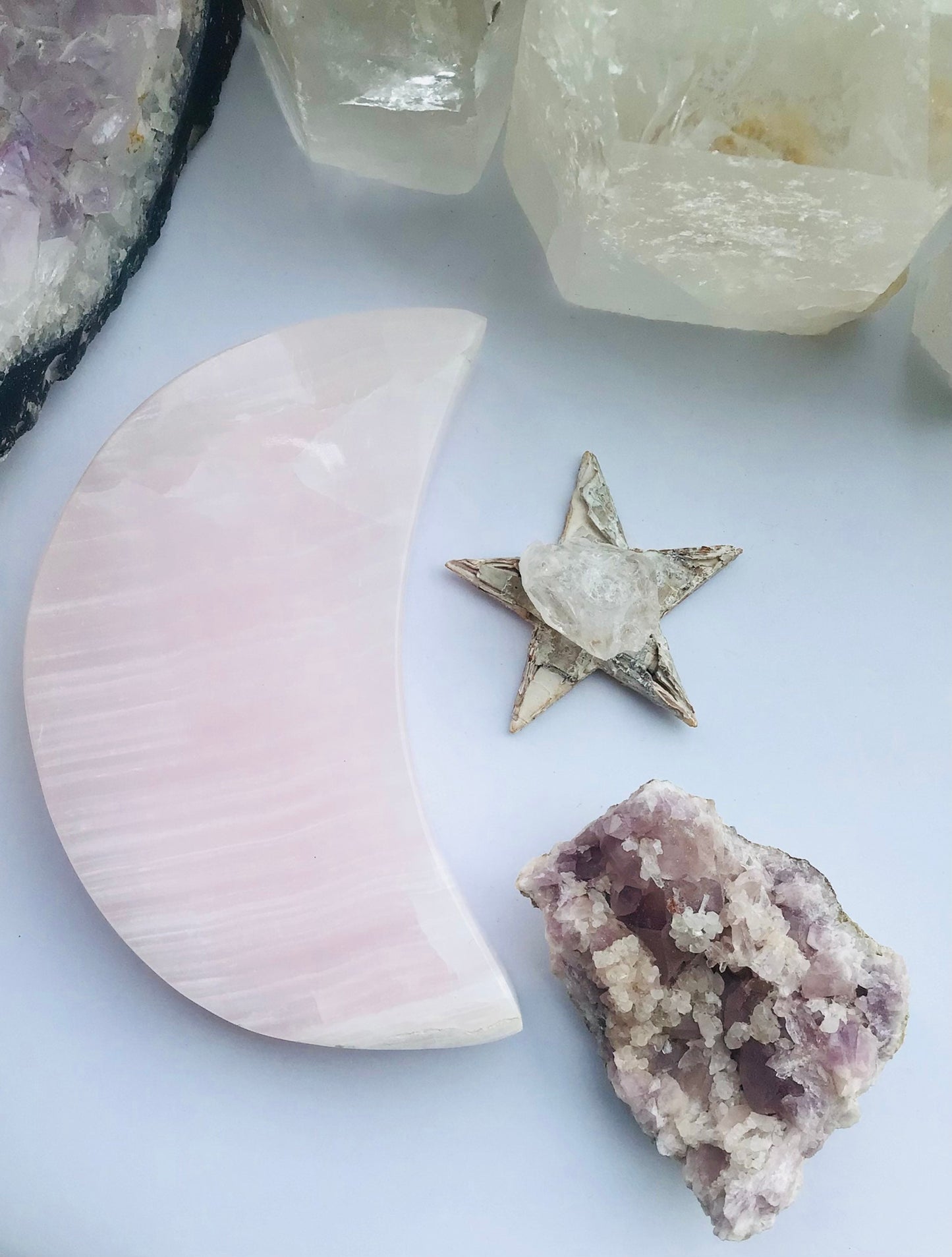 Mangano Pink Calcite Crystal Moon - Pink Mangano Calcite Moon