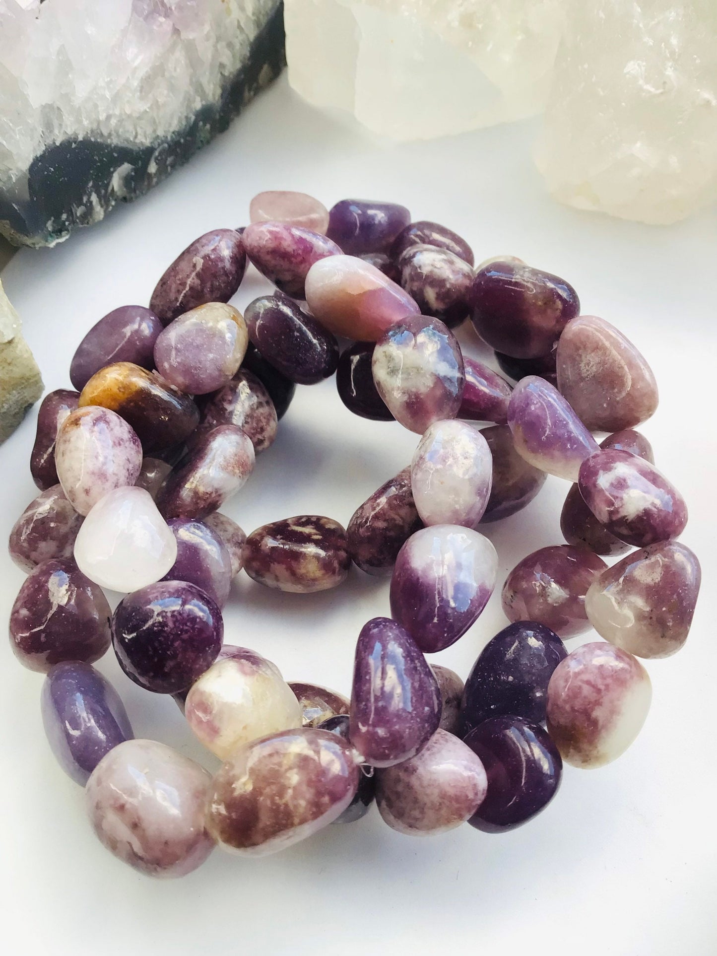 Lepidolite Tumblestone Bracelet Crystal-  Chunky Lepidolite Bracelet